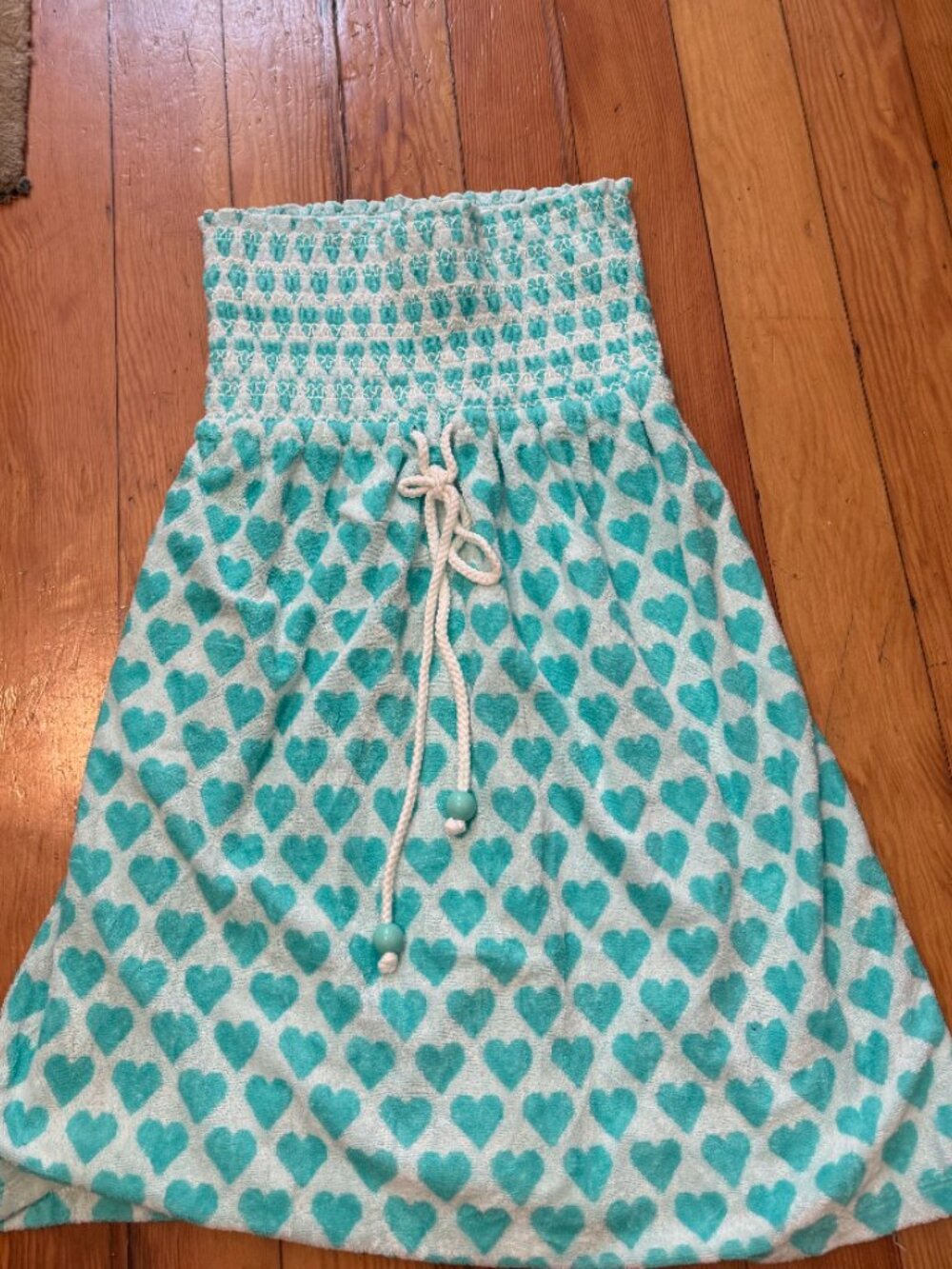 RARE Juicy Couture Terry Heart Print Smocked Strapless Dress